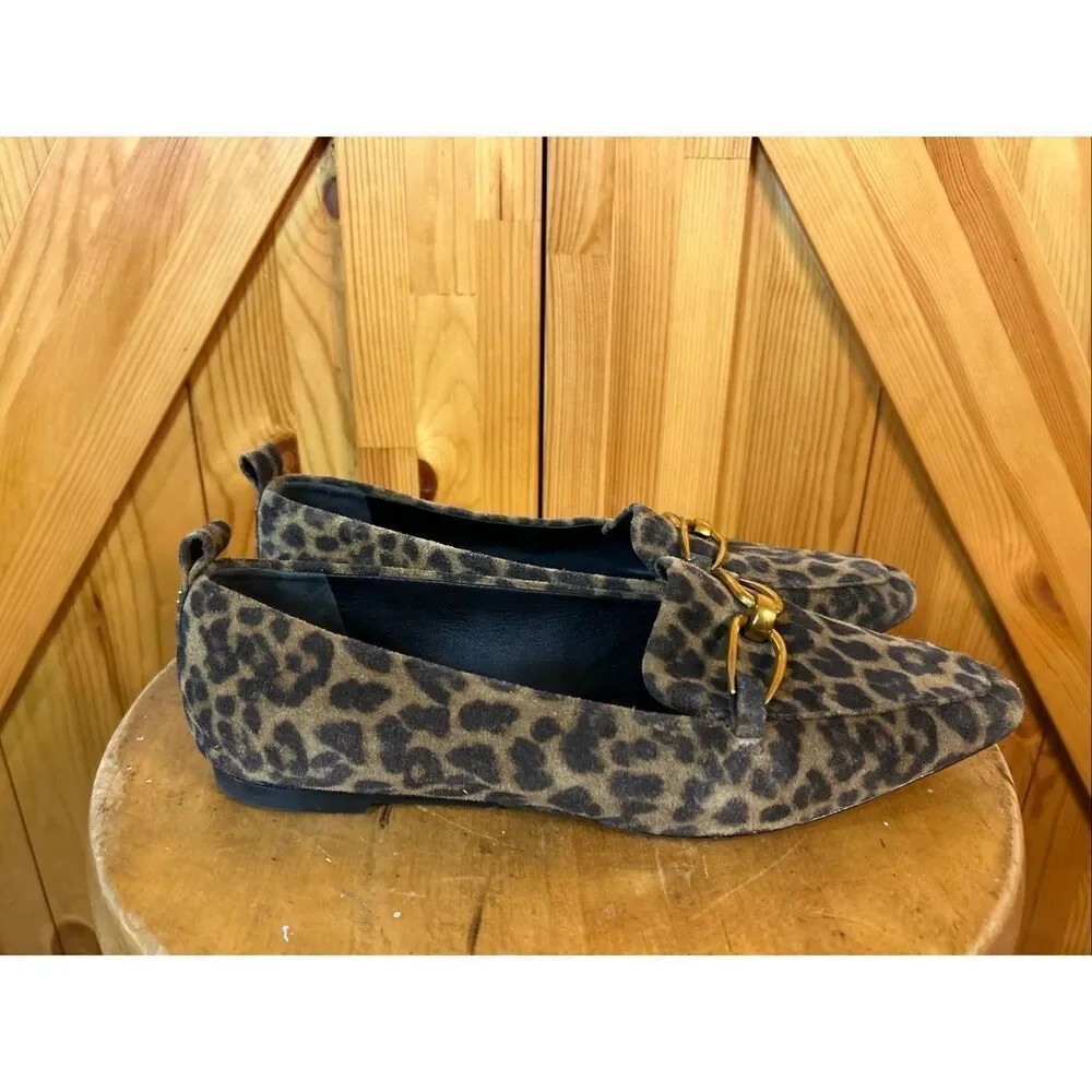 Veronica Beard Champlain Suede Chain Leopard Loafers Size 8M